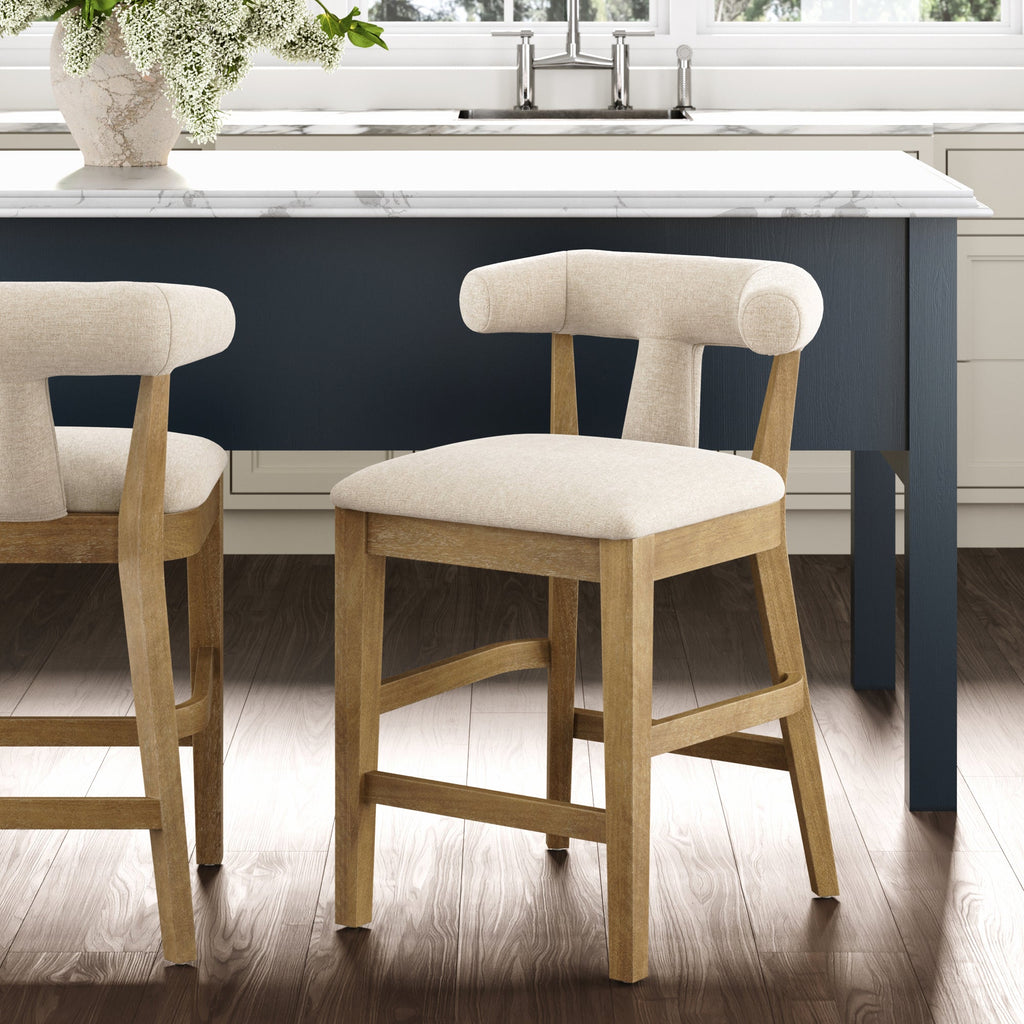 Modern Upholstered Counter Stool with Back Light Brown