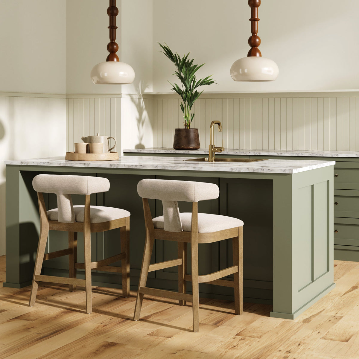 Modern Upholstered Counter Stool with Back Light Brown