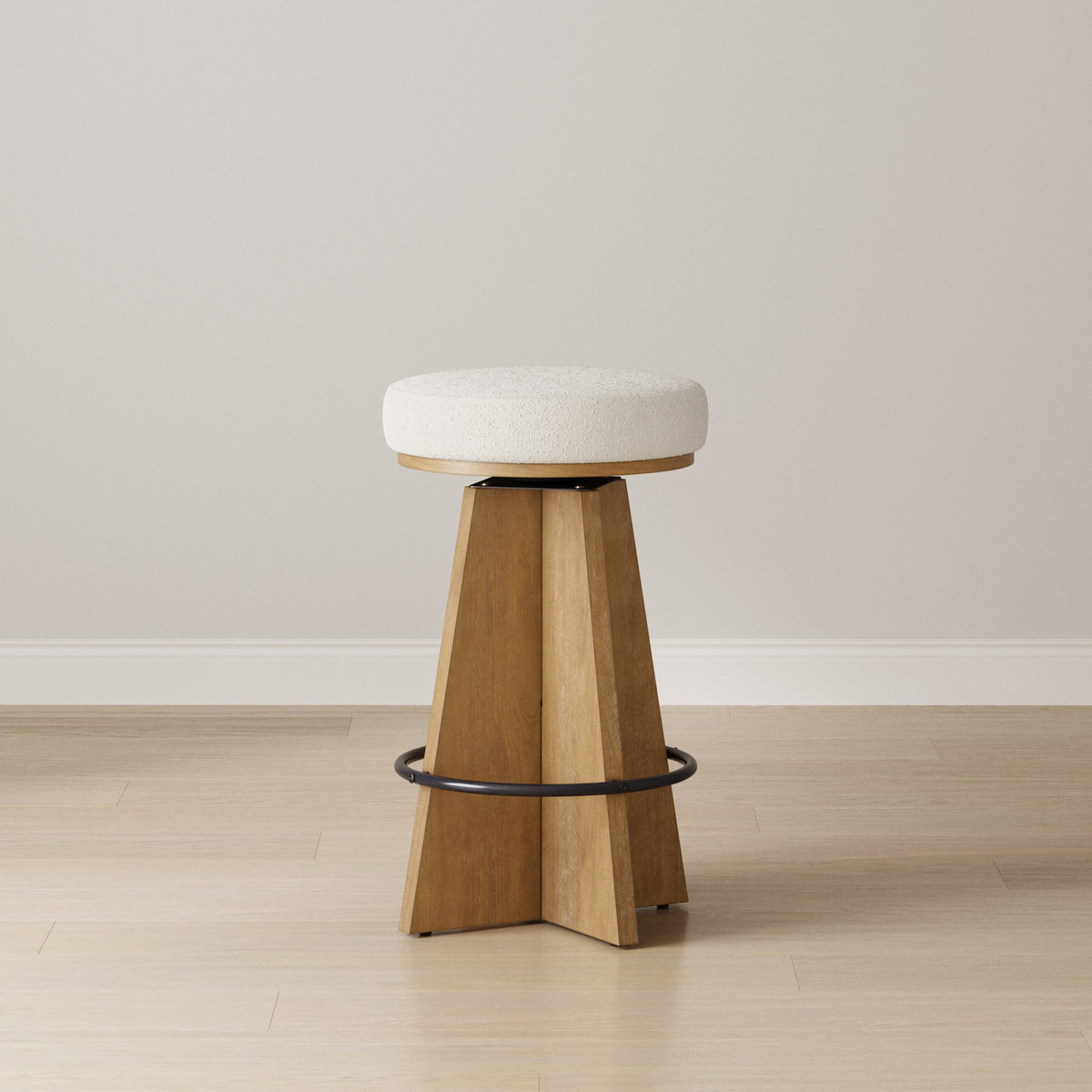 Modern Backless Swivel Boucle Counter Stool with Pedestal