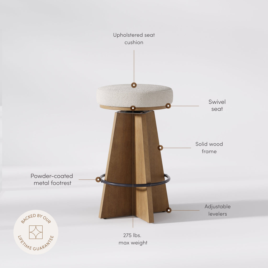 Modern Backless Swivel Boucle Counter Stool with Pedestal