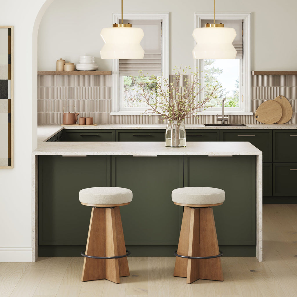 Modern Backless Swivel Boucle Counter Stool with Pedestal
