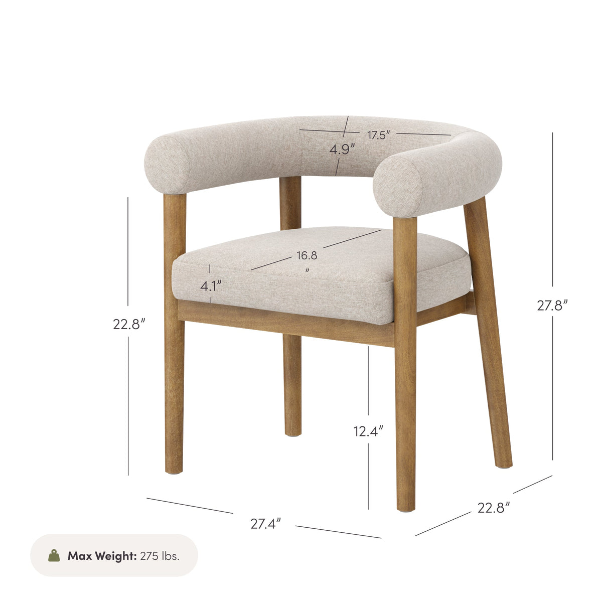 Modern Upholstered Curved Back Dining Chair Flax/Light
