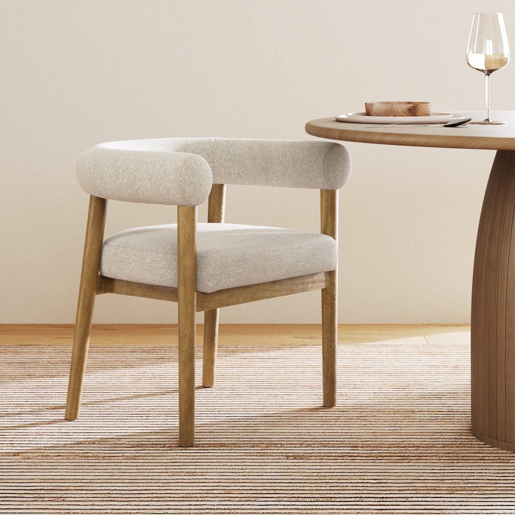Modern Upholstered Curved Back Dining Chair Flax/Light