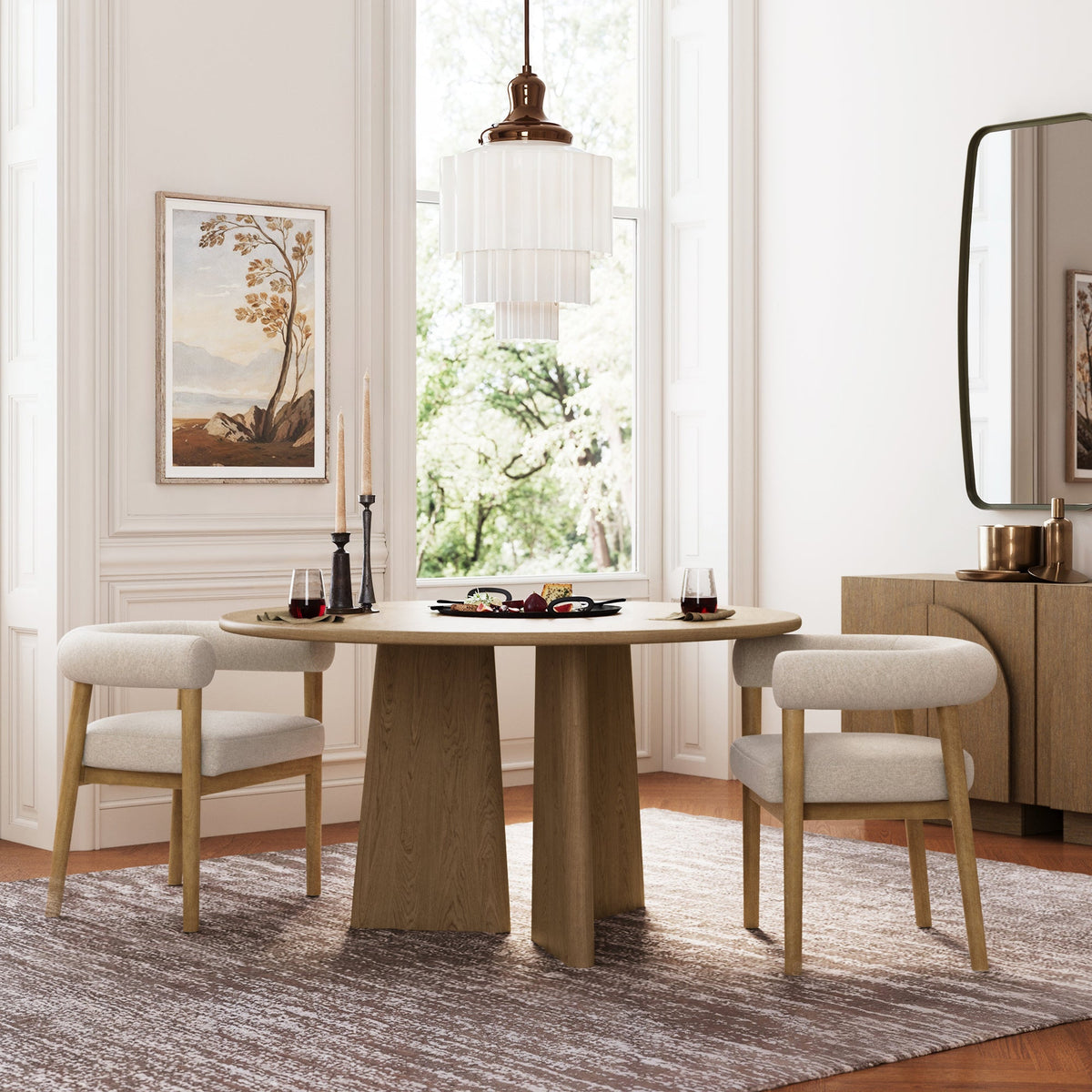 Modern Upholstered Curved Back Dining Chair Flax/Light