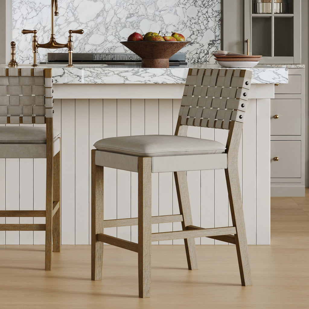 Woven Faux Leather Counter Height Bar Stool Taupe