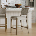 Woven Faux Leather Counter Height Bar Stool Taupe