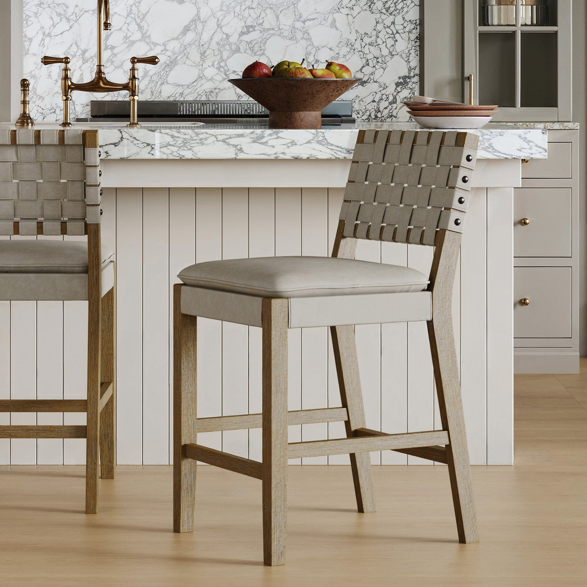 Woven Faux Leather Counter Height Bar Stool Taupe