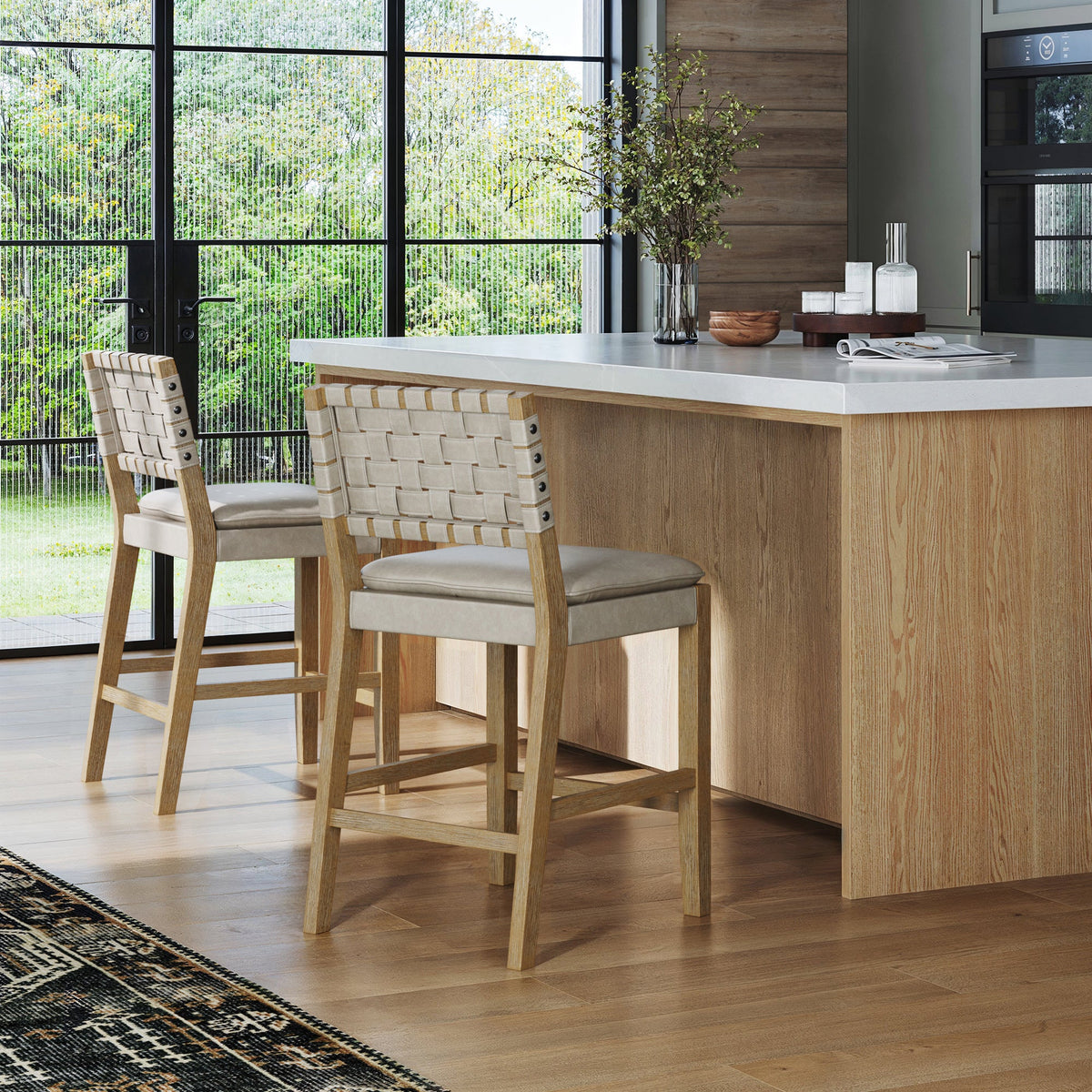 Woven Faux Leather Counter Height Bar Stool Taupe
