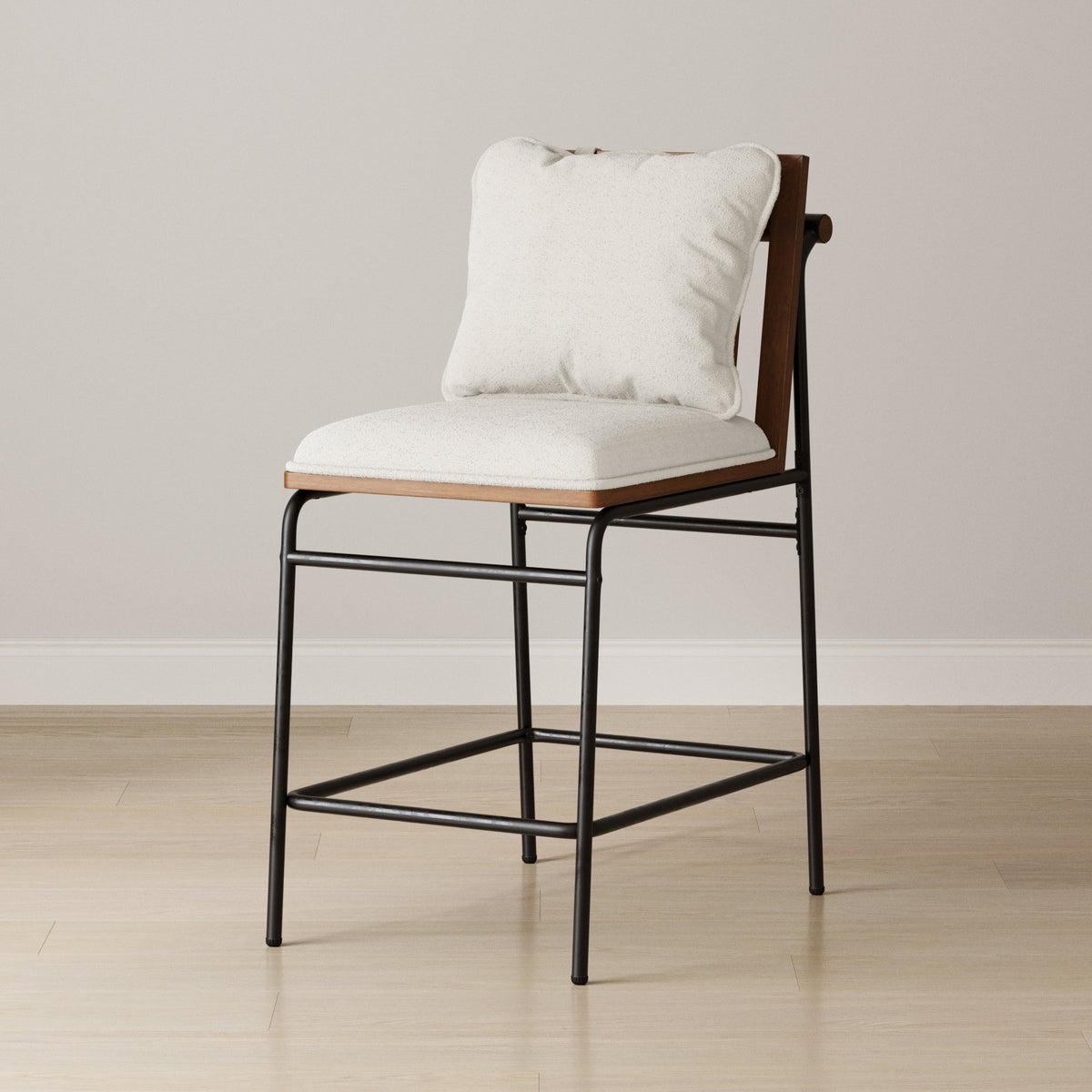 Metal Bar Stool with Cushion and Solid Wood Frame