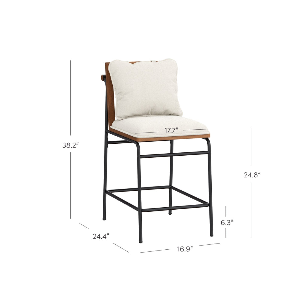 Metal Bar Stool with Cushion and Solid Wood Frame
