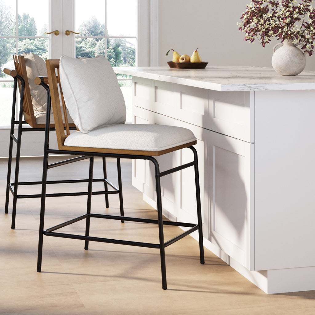 Metal Bar Stool with Cushion and Solid Wood Frame