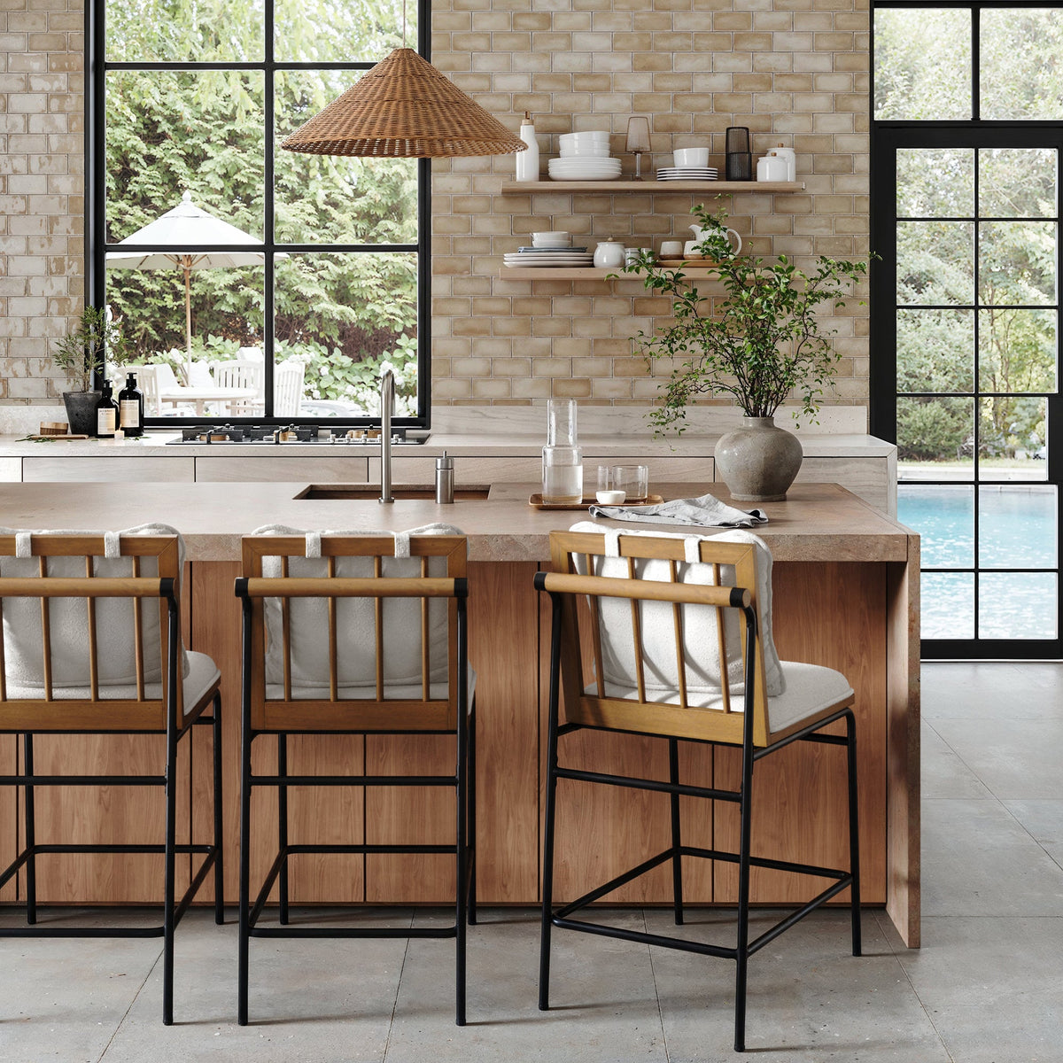 Metal Bar Stool with Cushion and Solid Wood Frame