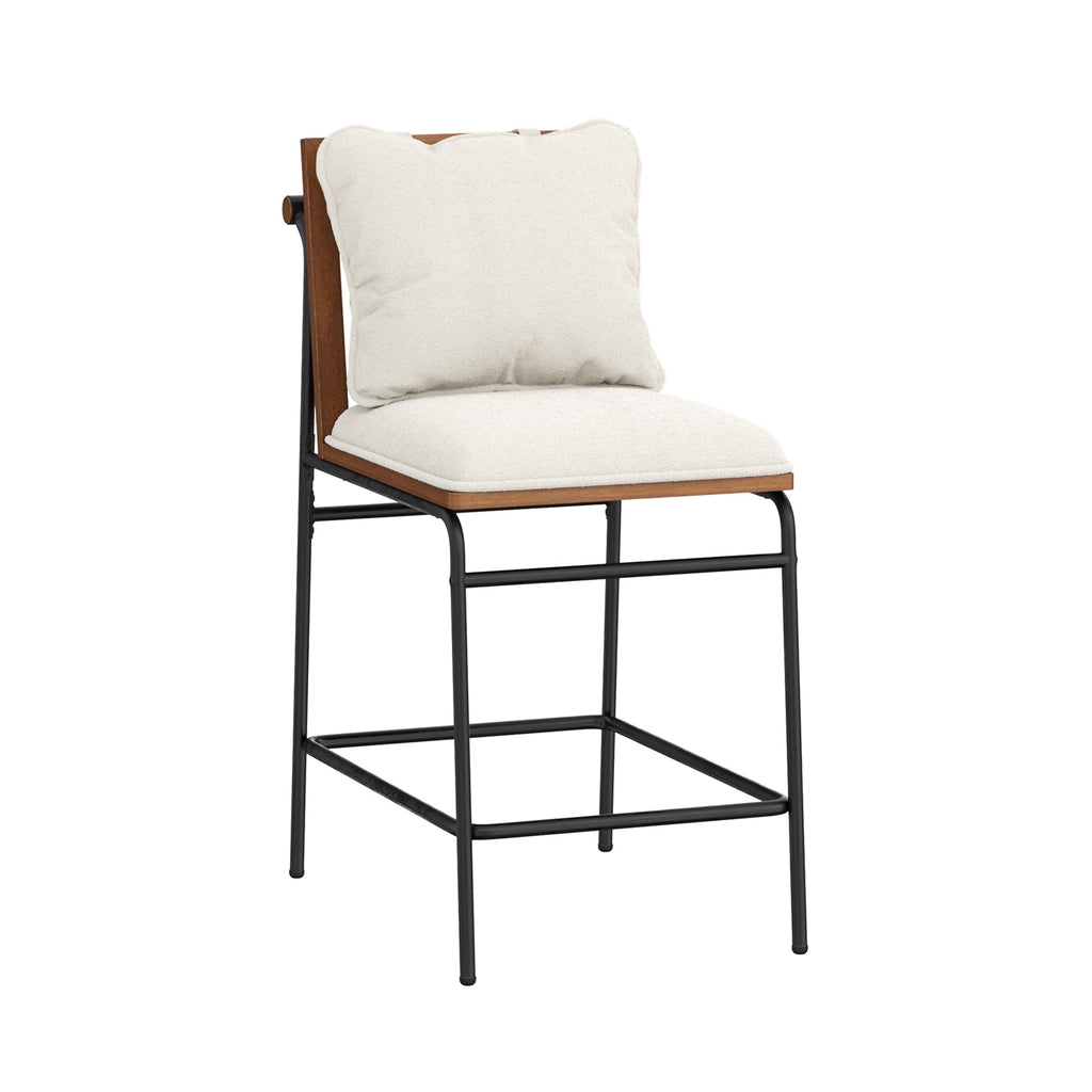 Metal Bar Stool with Cushion and Solid Wood Frame