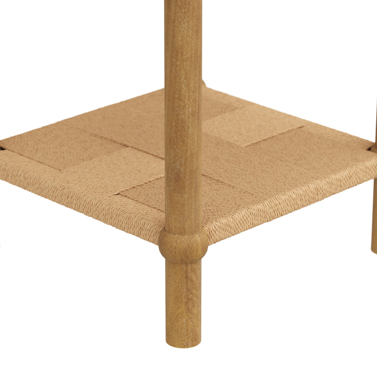 Wood 2-Tier Coastal Side Table with Seagrass Shelf Light