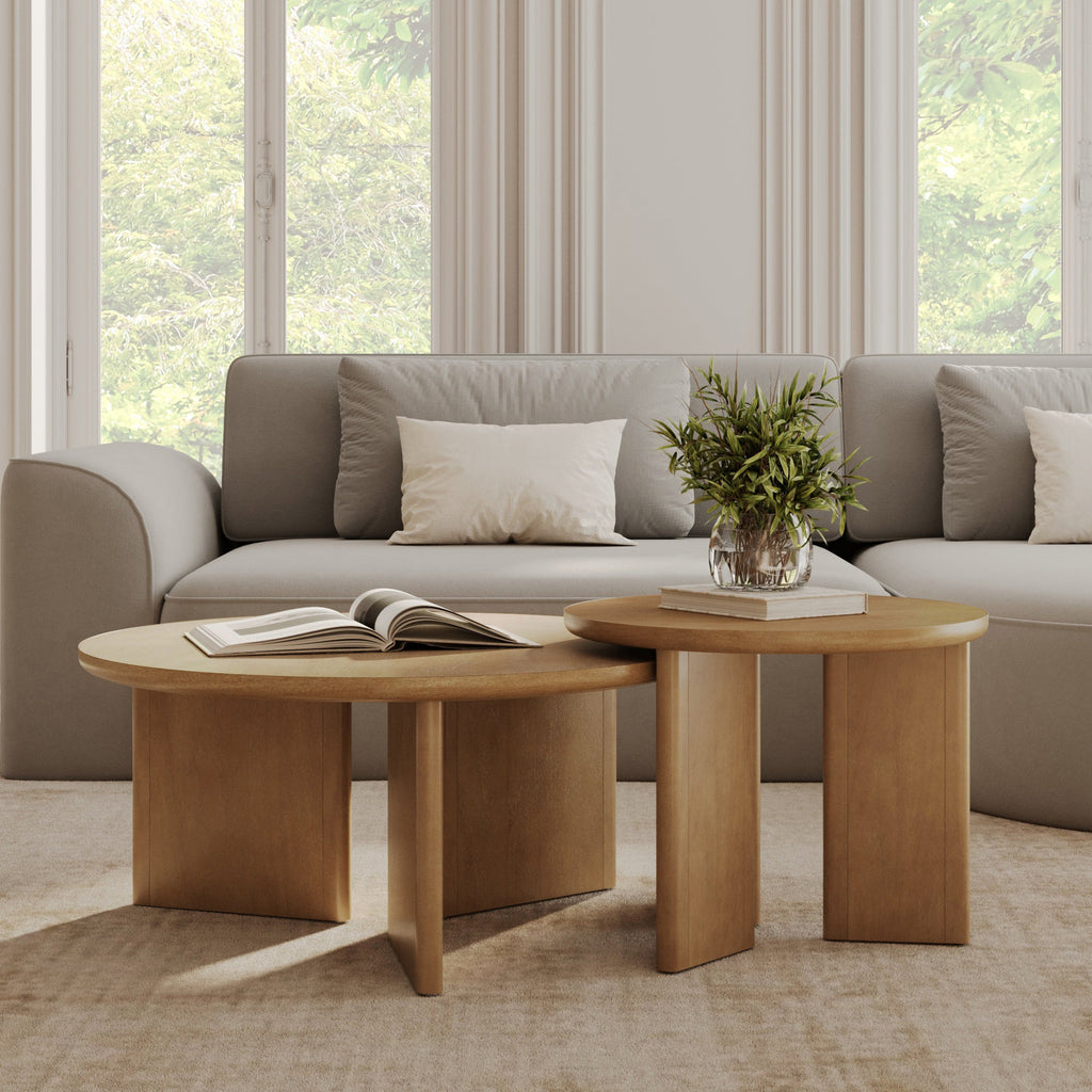 Mid-Century Modern Wood Nesting Coffee Table Set Light