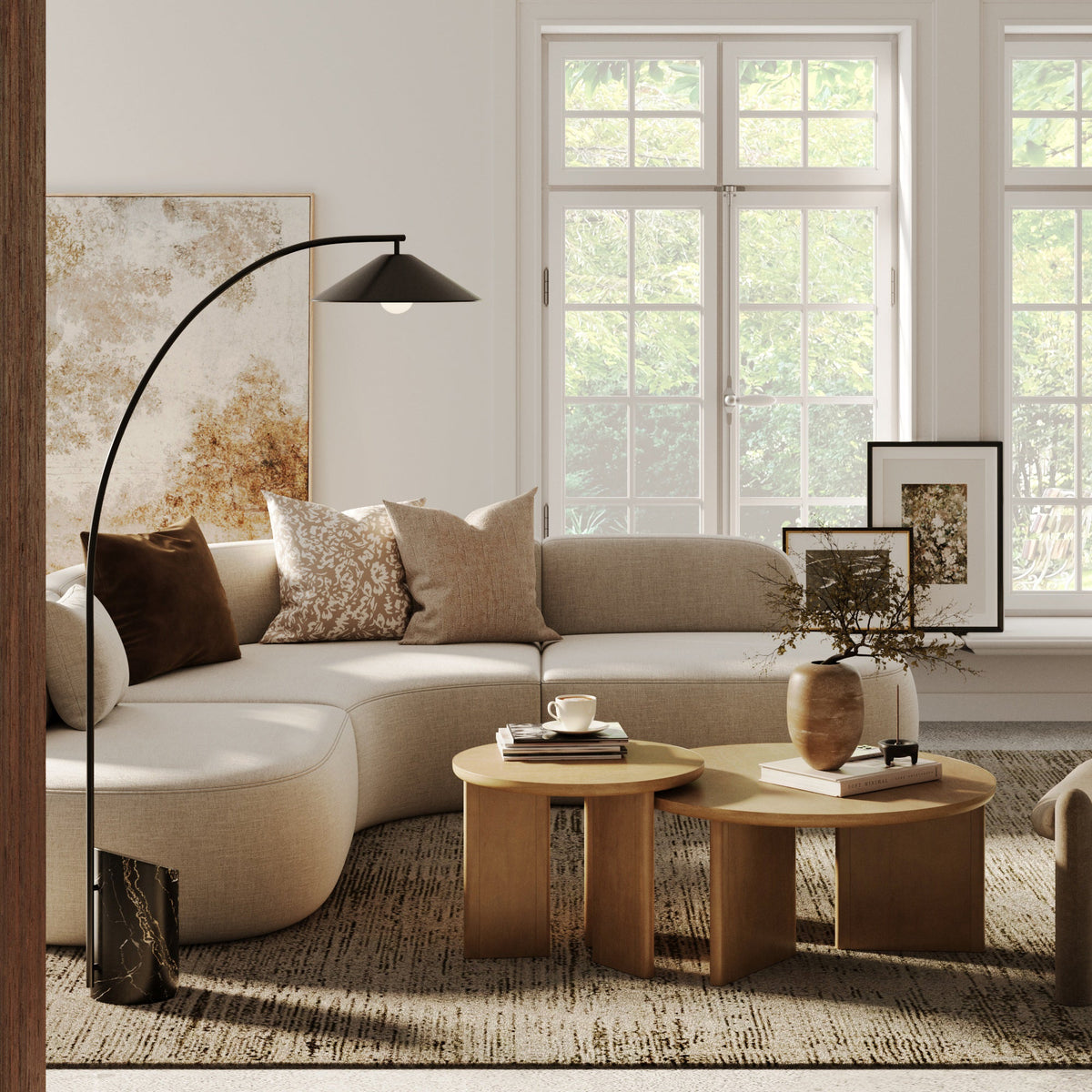 Mid-Century Modern Wood Nesting Coffee Table Set Light