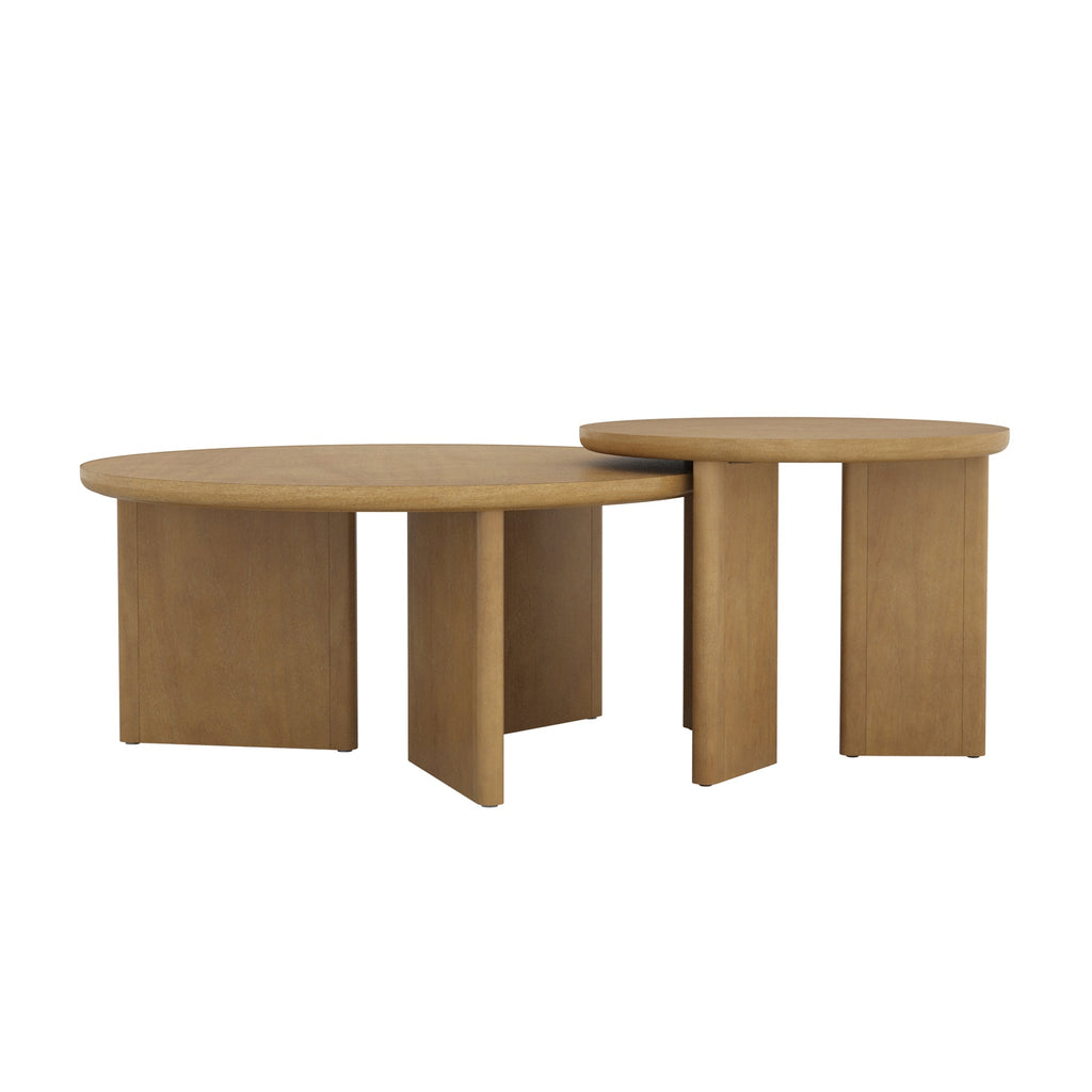 Mid-Century Modern Wood Nesting Coffee Table Set Light