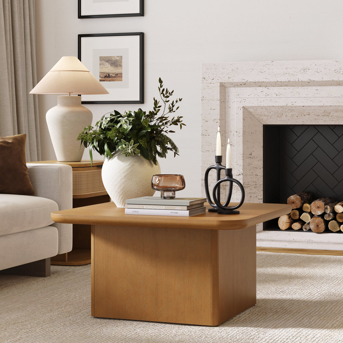 Modern Rustic Wood Square Coffee Table Light Brown