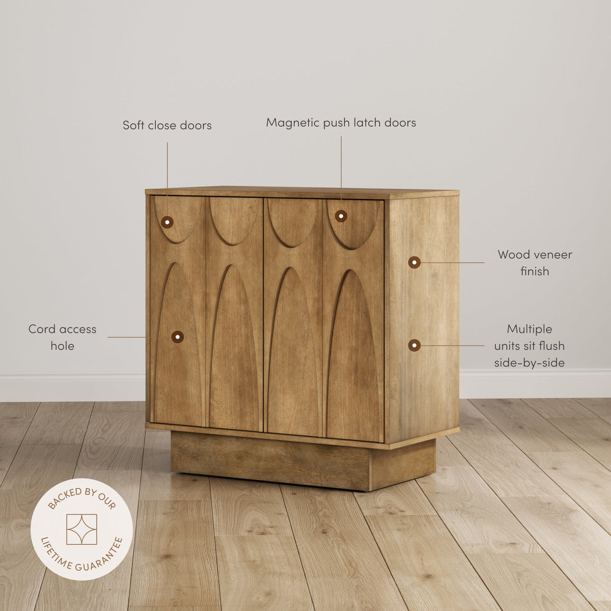 Mid Century Credenza with Antique Carved Doors Light