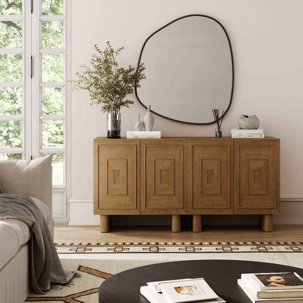 Mid Century Bar Cabinet Credenza with Sculpted Doors