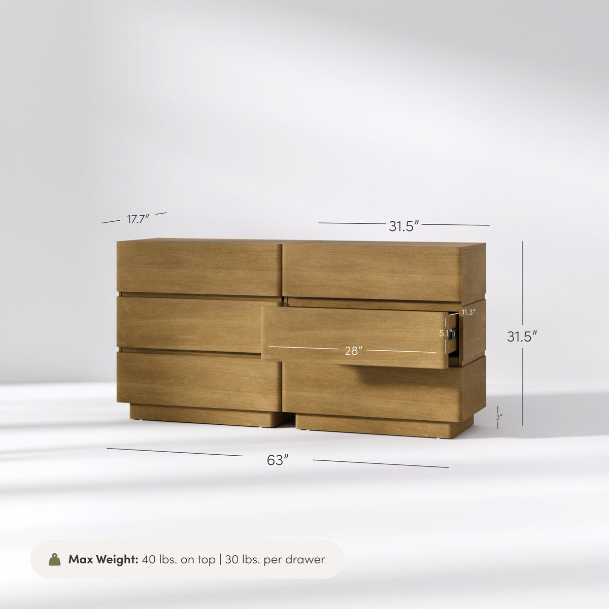 Wooden Modern 3-Drawer Dressers Light Brown (Set of 2)