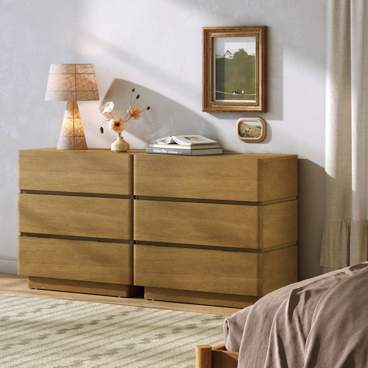 Wooden Modern 3-Drawer Dressers Light Brown (Set of 2)