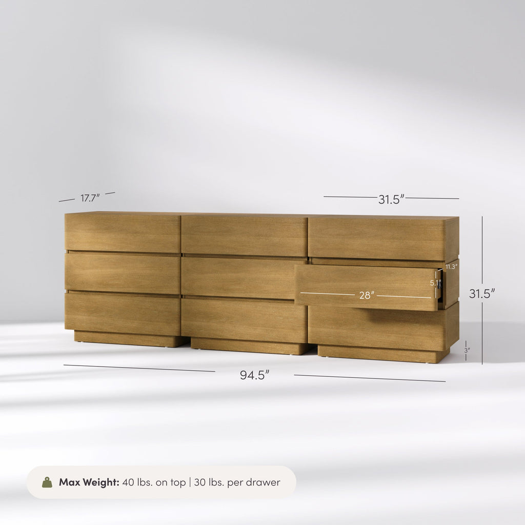 Wooden Modern 3-Drawer Dressers Light Brown (Set of 3)