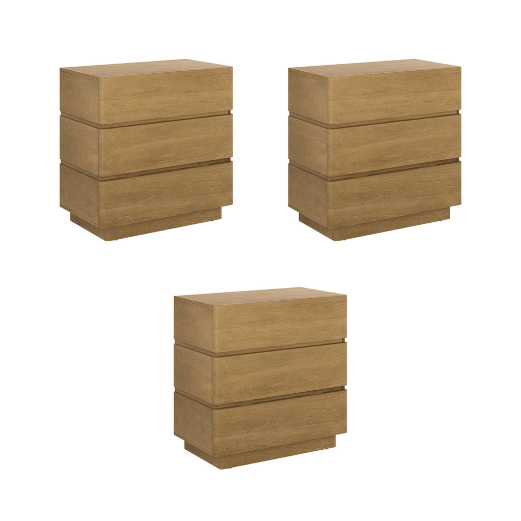 Wooden Modern 3-Drawer Dressers Light Brown (Set of 3)