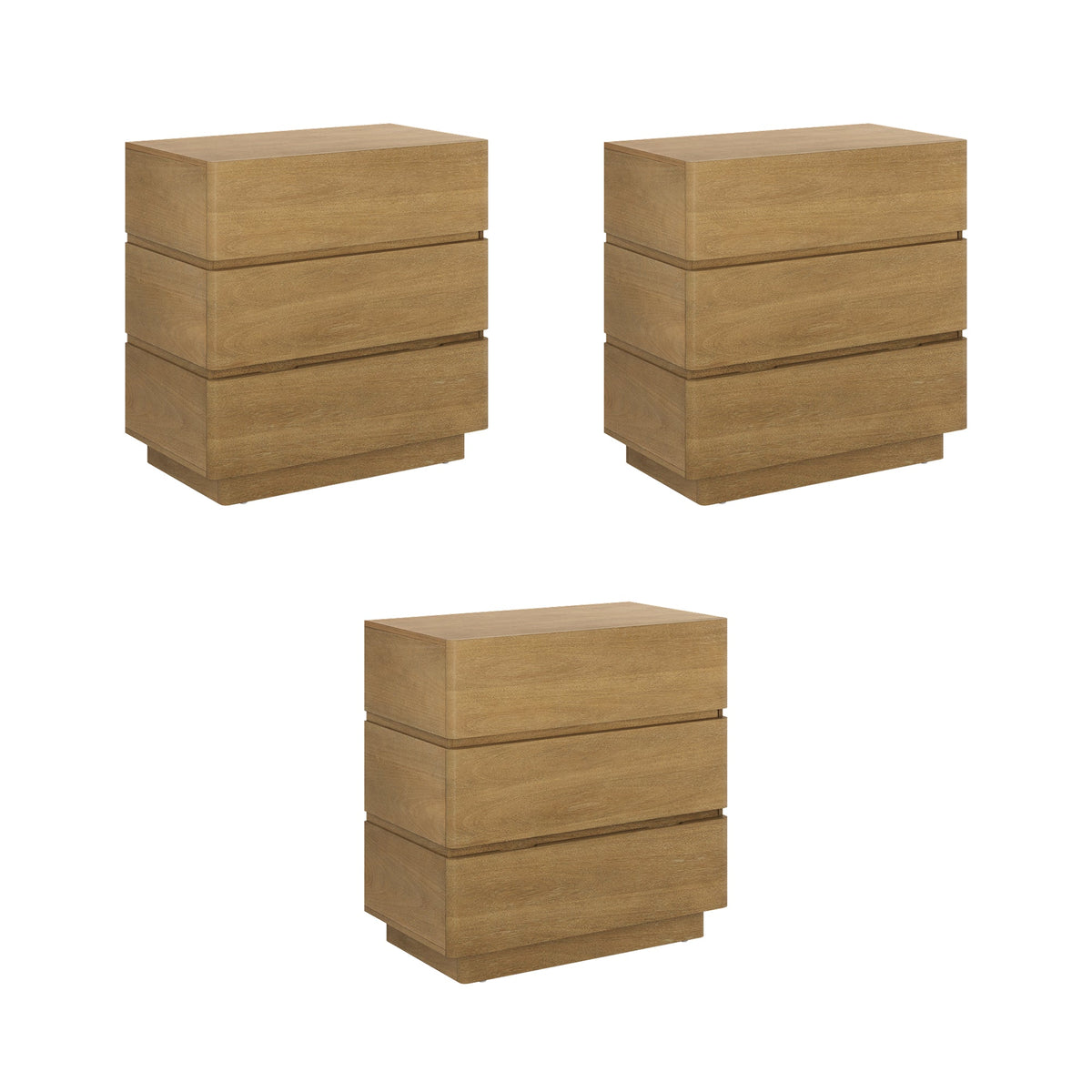 Wooden Modern 3-Drawer Dressers Light Brown (Set of 3)