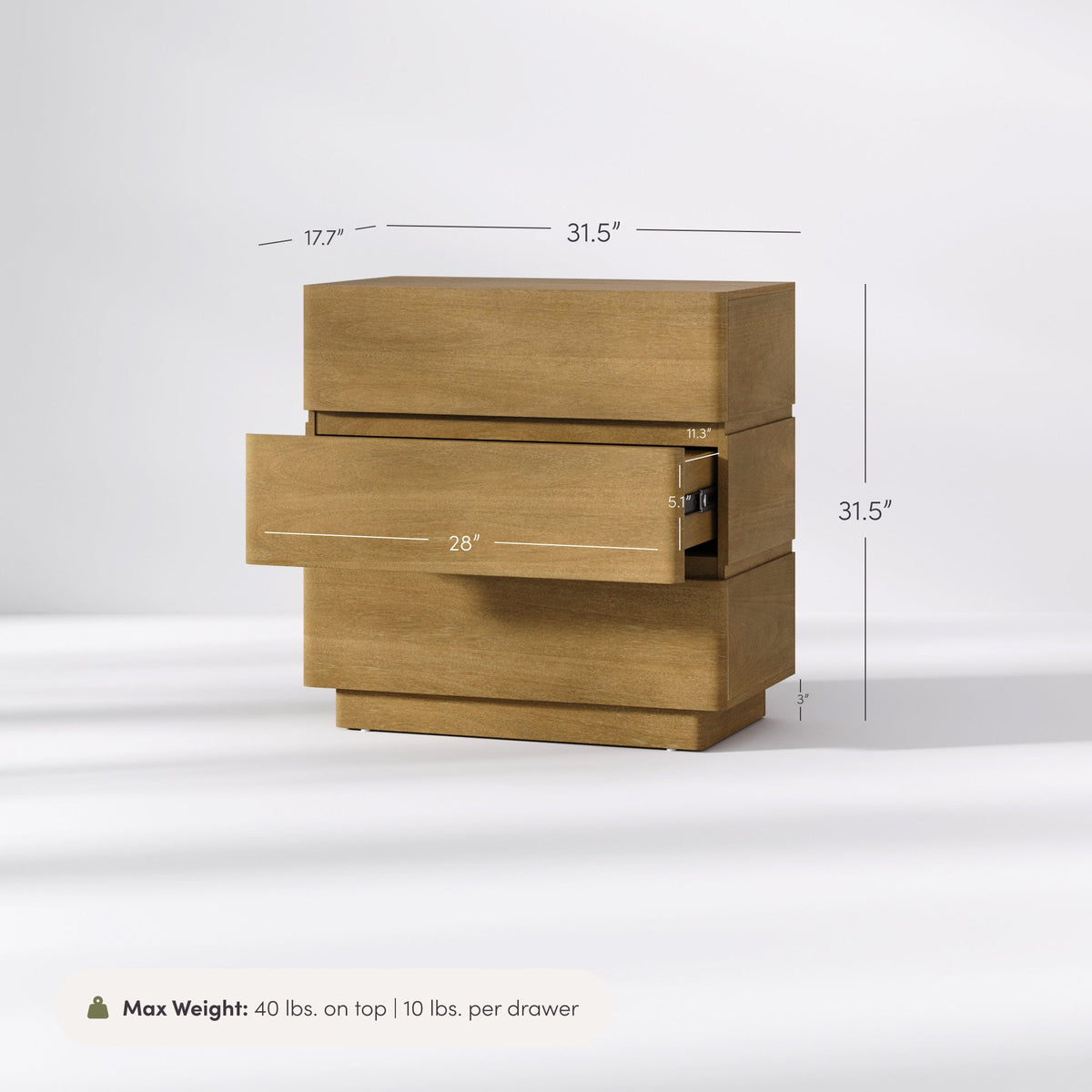 Wooden Modern 3-Drawer Dresser Light Brown