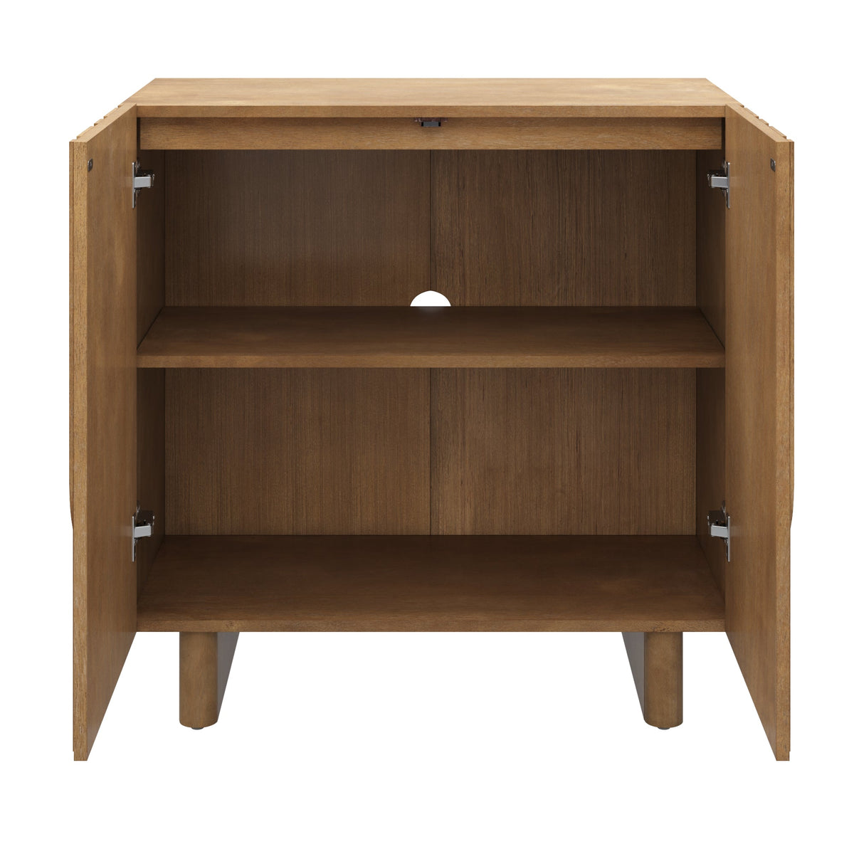 Mid Century Style Credenza with Geometric Carved Doors