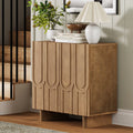 Mid Century Style Credenza with Geometric Carved Doors