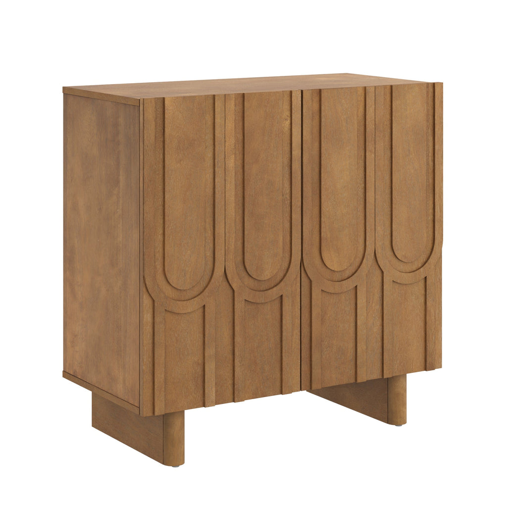 Mid Century Style Credenza with Geometric Carved Doors