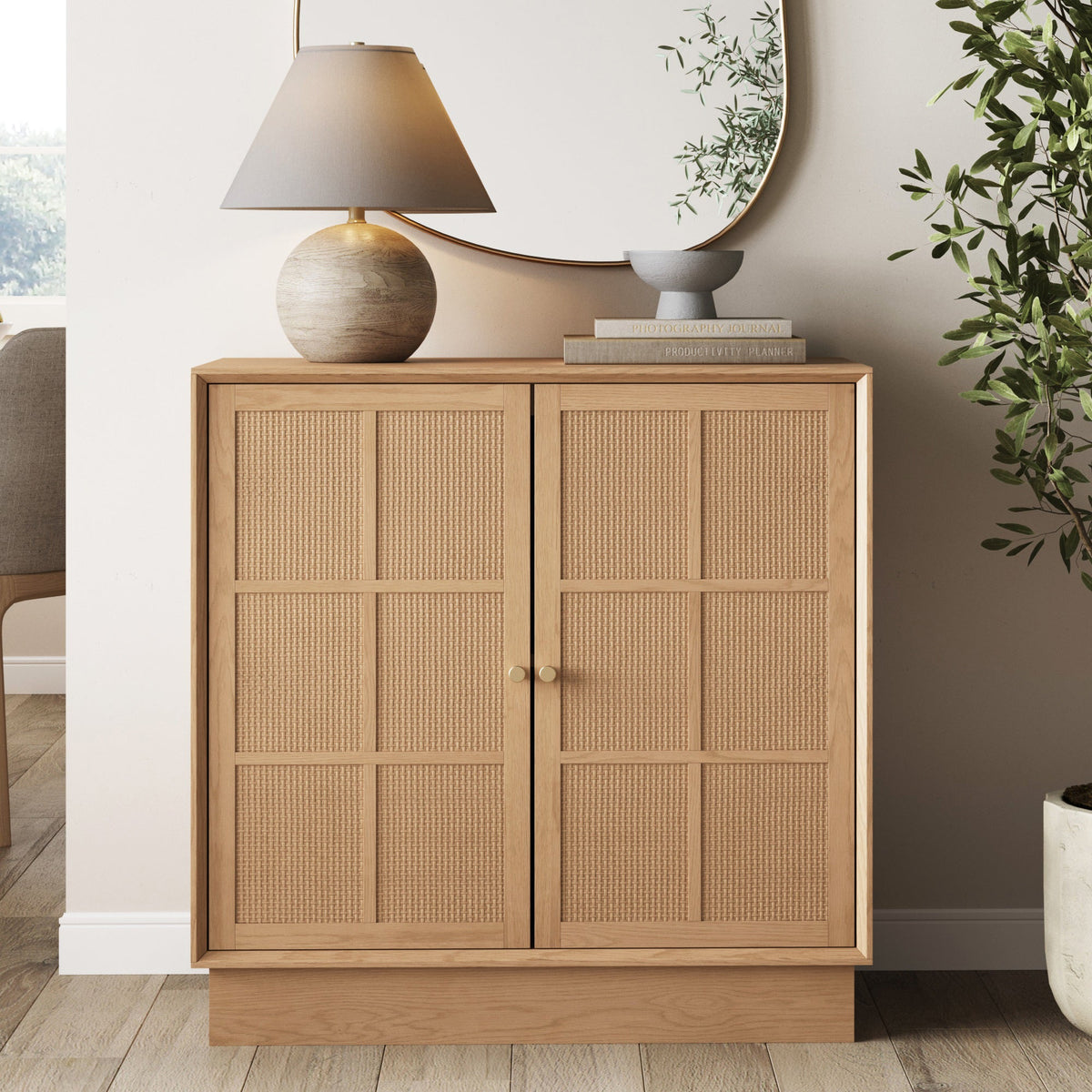 Modern Coastal Rattan Wood Sideboard Storage Cabinet Raw