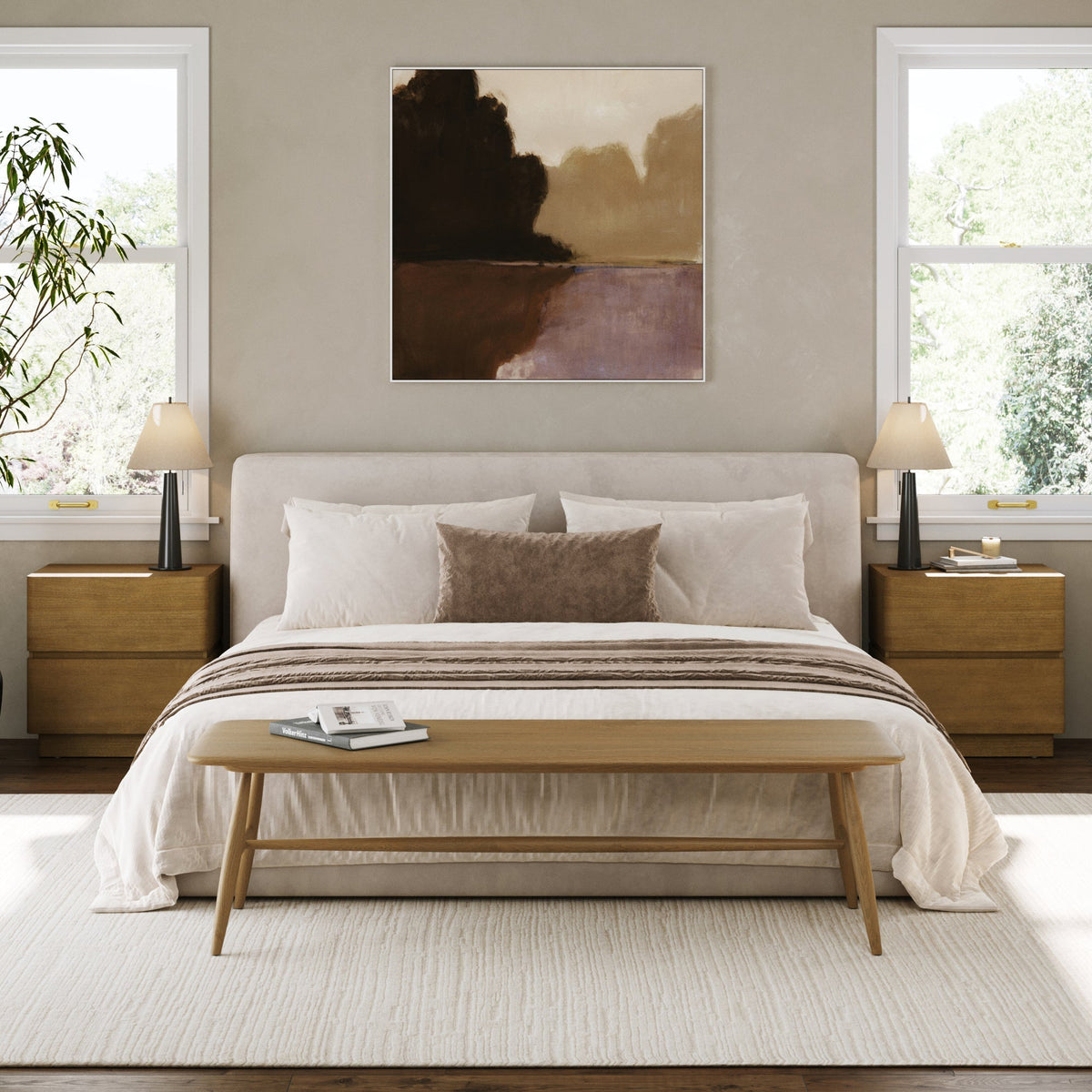 Modern Wood 2 Drawer Nightstand with Rounded Edges Light