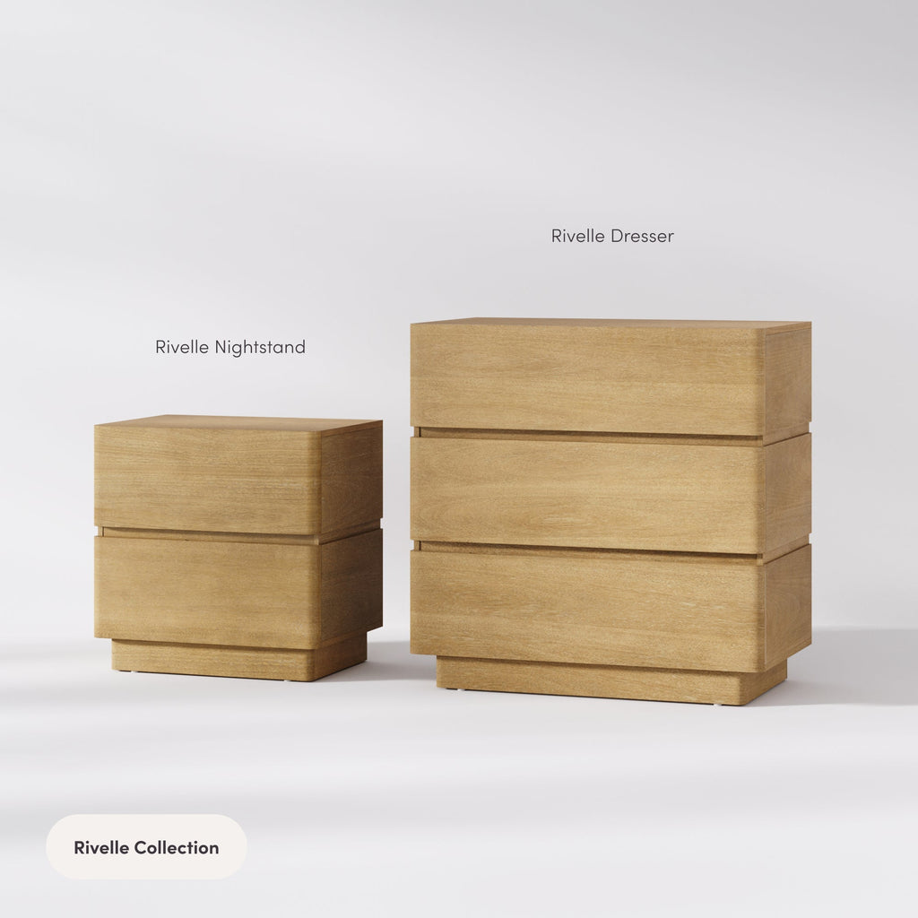 Modern Wood 2 Drawer Nightstand with Rounded Edges Light