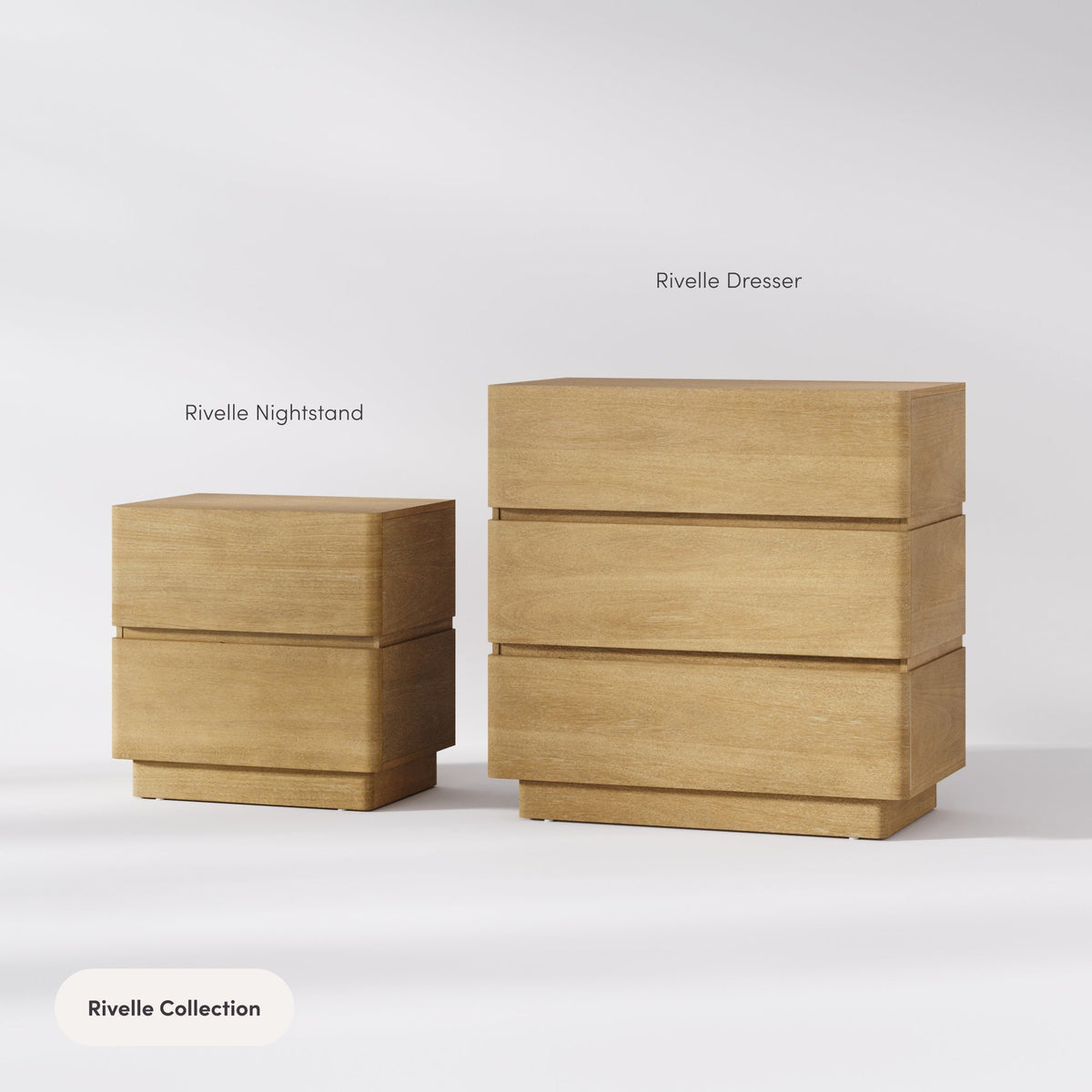 Modern Wood 2 Drawer Nightstand with Rounded Edges Light