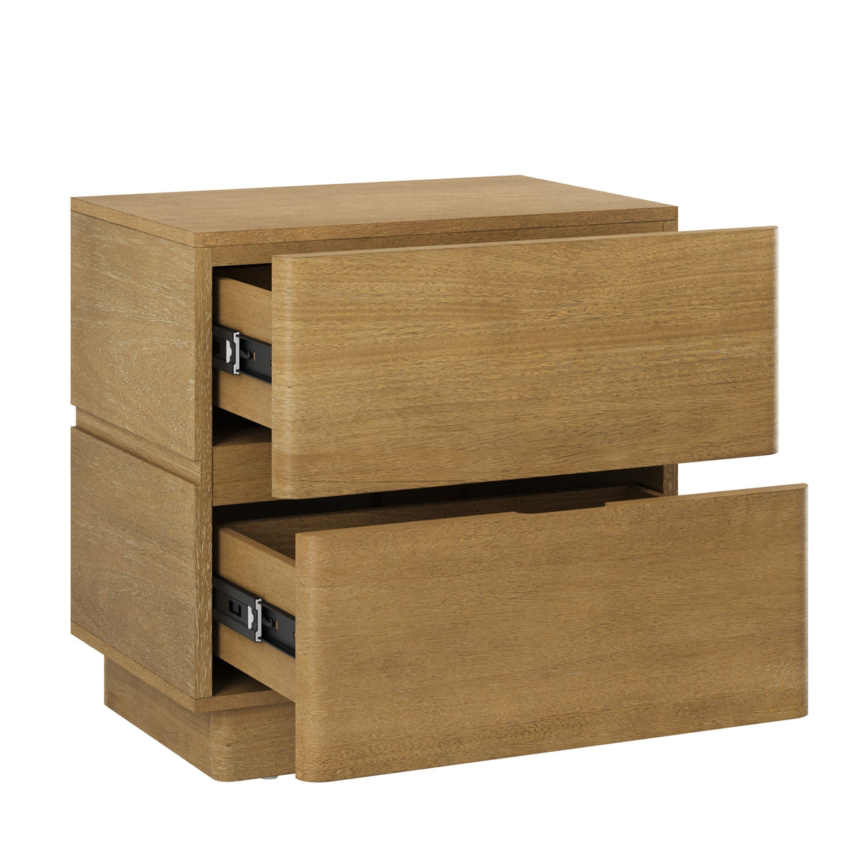 Modern Wood 2 Drawer Nightstand with Rounded Edges Light