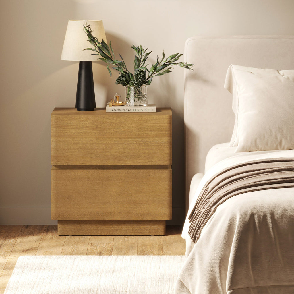 Modern Wood 2 Drawer Nightstand with Rounded Edges Light