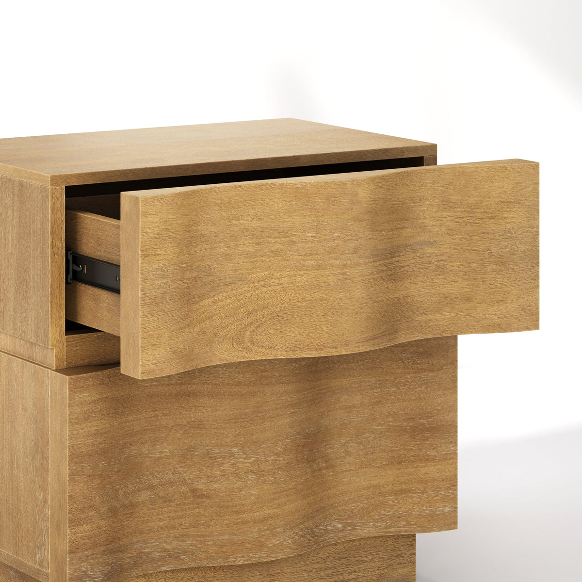 Modern Organic 2-Drawer Wood Nightstand with Wavy Drawer