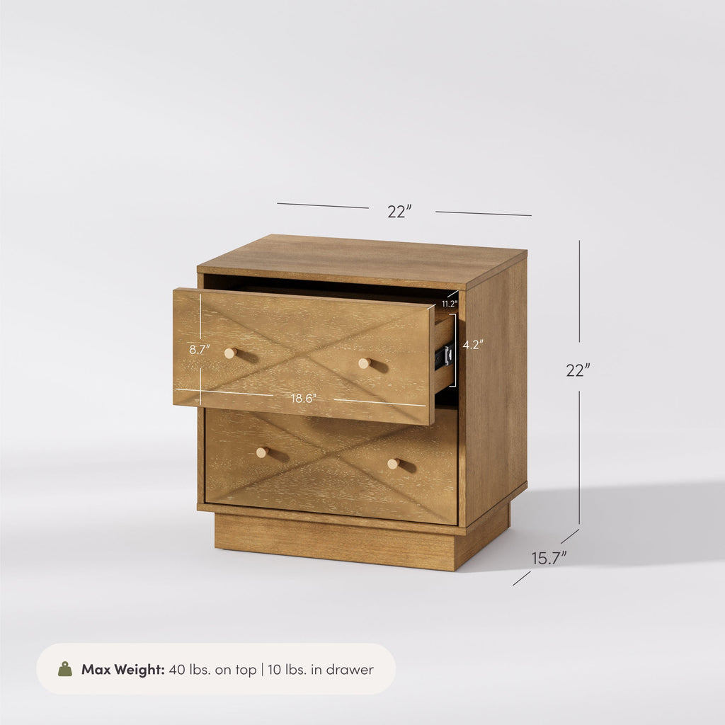 Geometric Wood Modern Nightstand with 2 Drawers Light