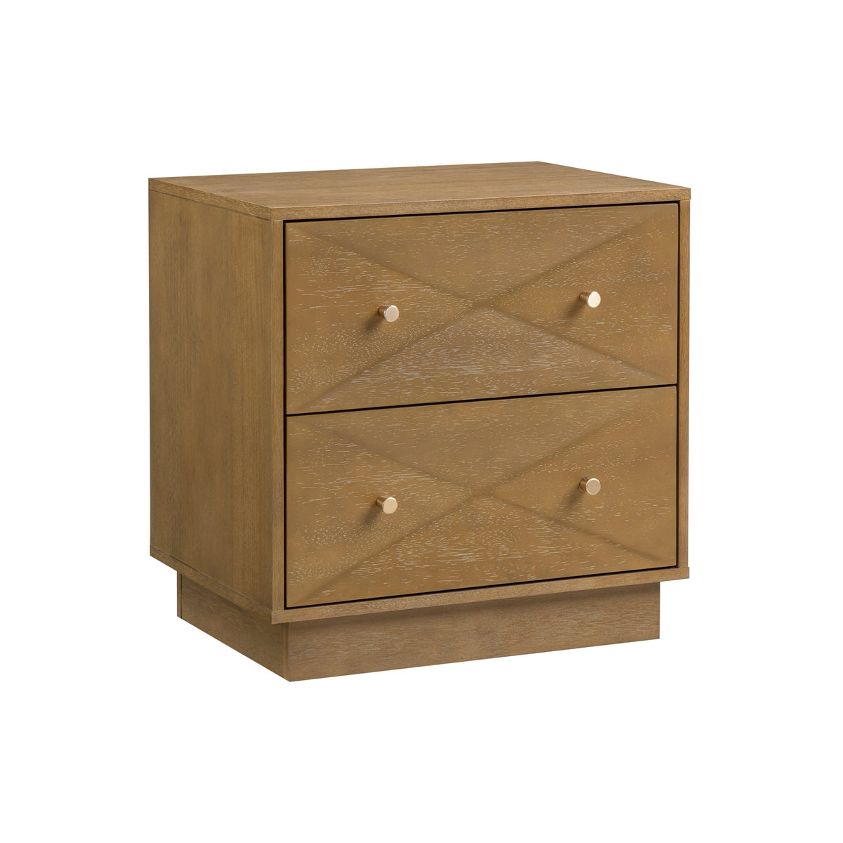 Geometric Wood Modern Nightstand with 2 Drawers Light