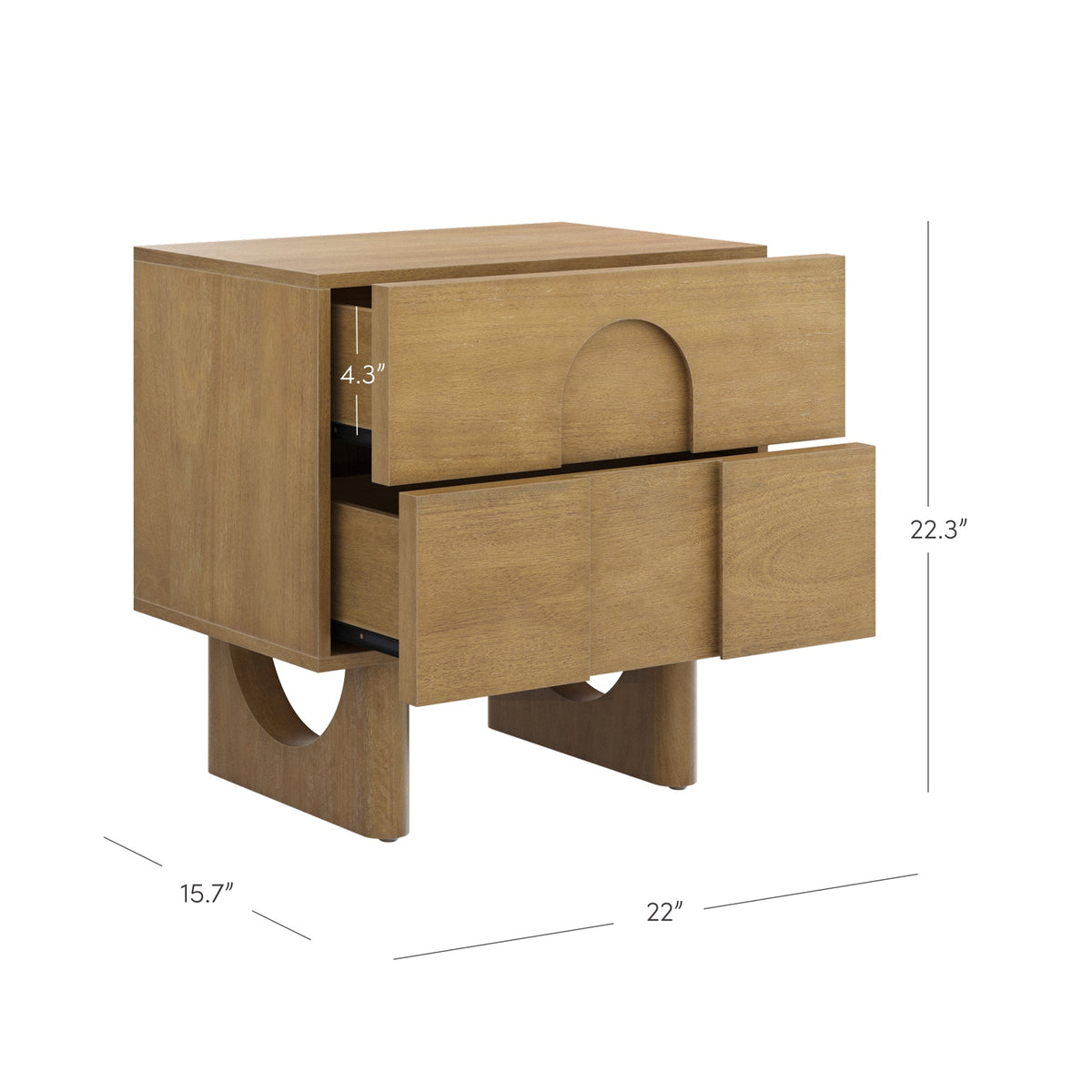Wooden Bedside Table with Drawers and Solid Wood Legs