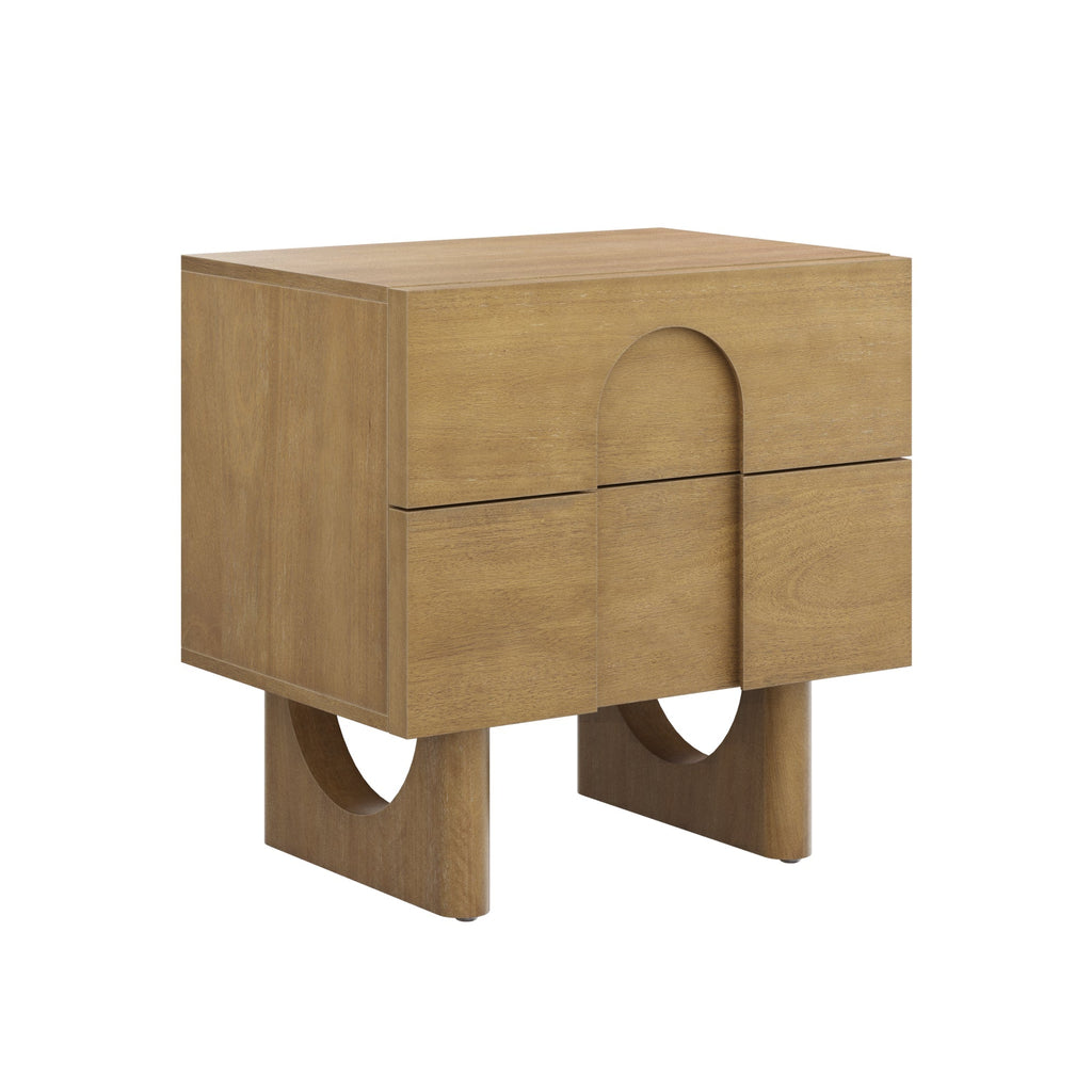 Wooden Bedside Table with Drawers and Solid Wood Legs
