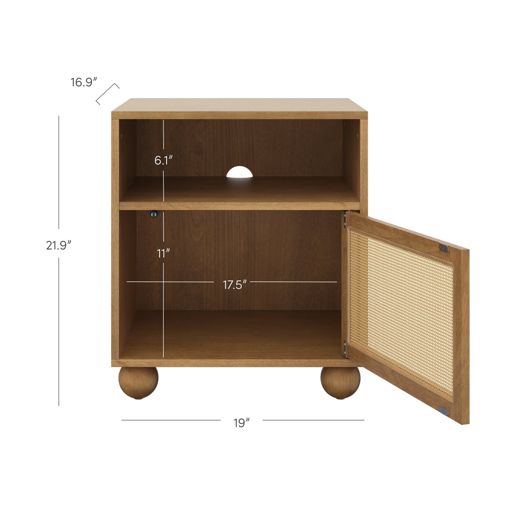 Coastal Rattan & Wood Nightstand with Storage