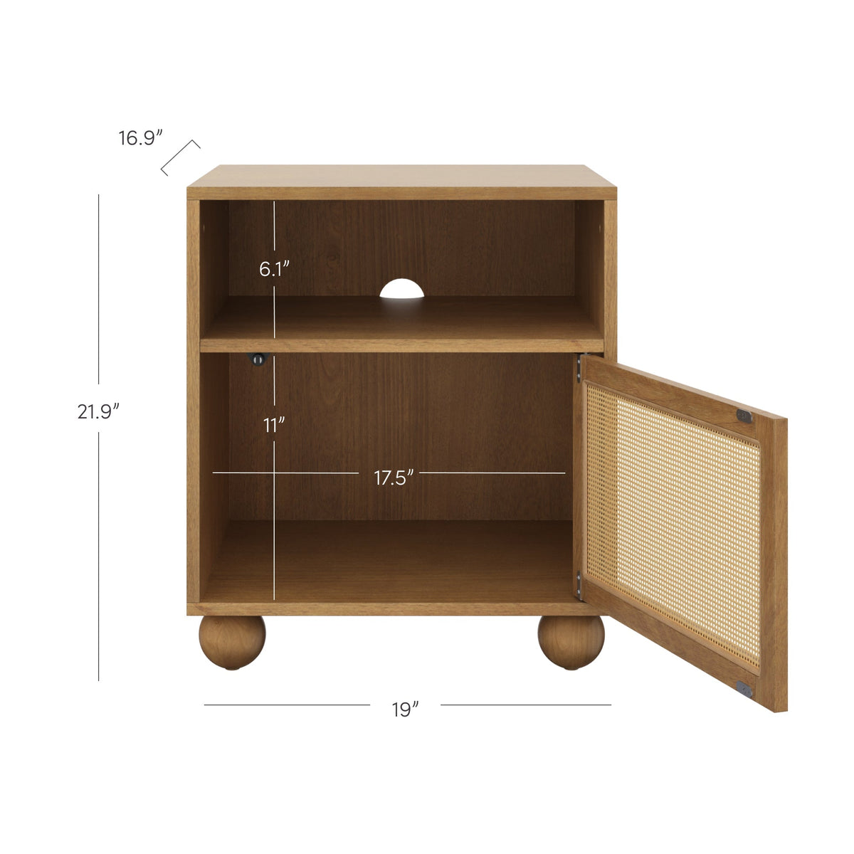 Coastal Rattan & Wood Nightstand with Storage
