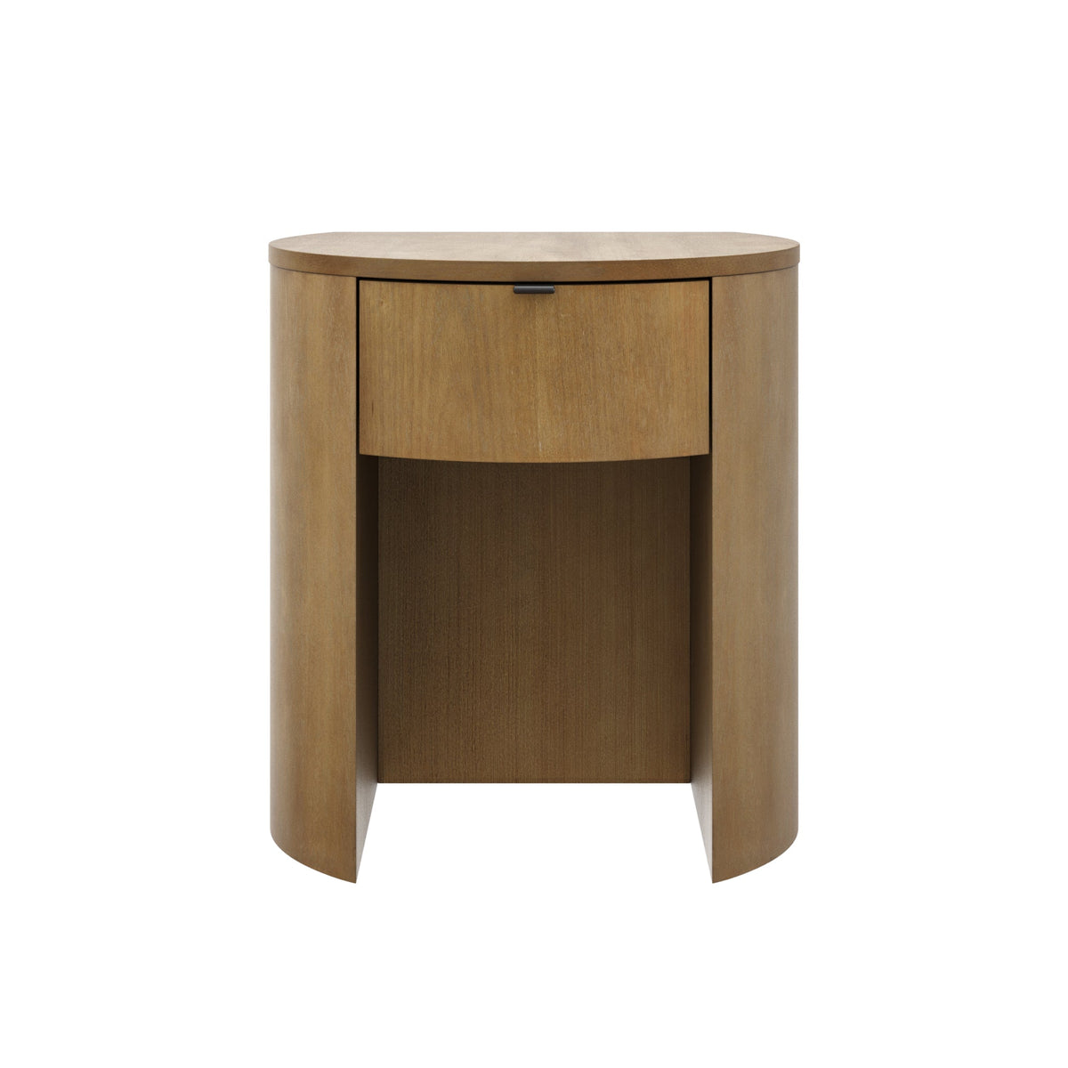Modern Wood Curved Nightstand with Drawer Light Brown