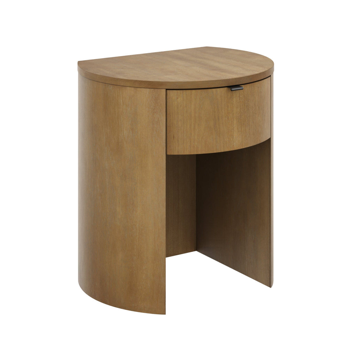 Modern Wood Curved Nightstand with Drawer Light Brown