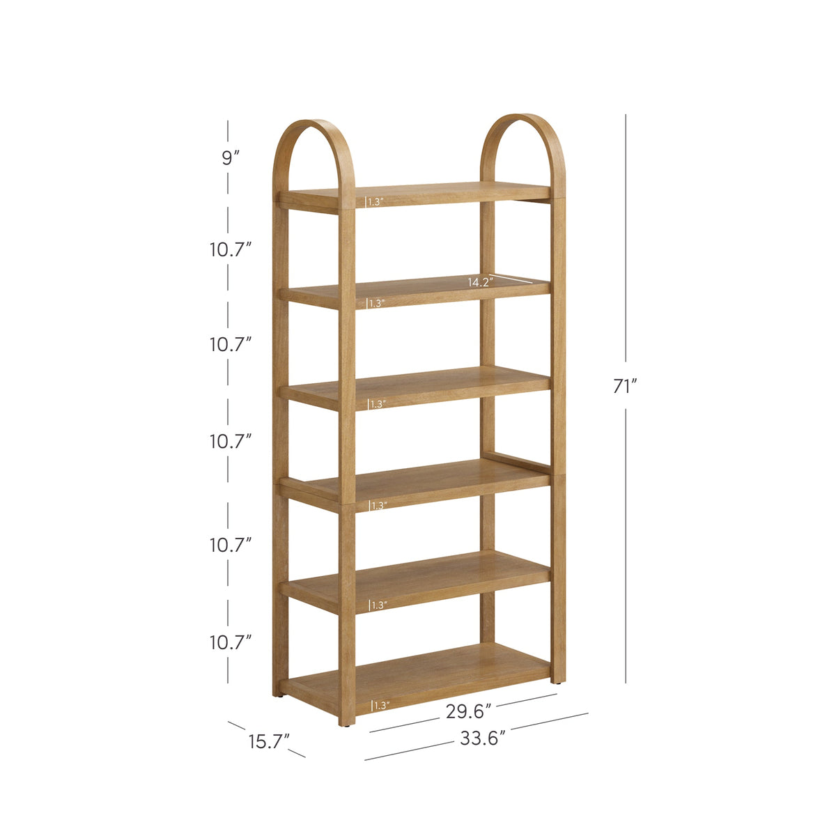 Wooden 6-Tier Arched Open Shelf Etagere Bookcase