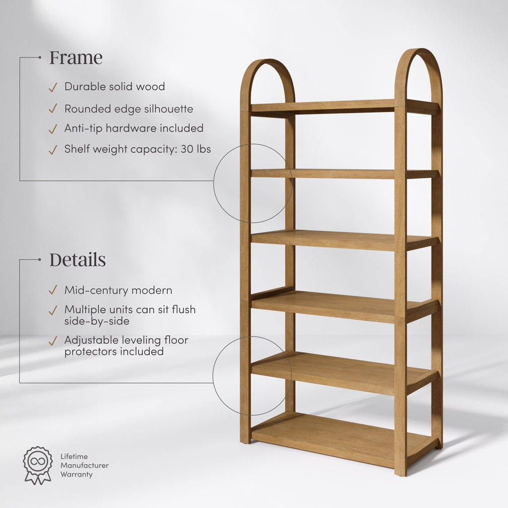 Wooden 6-Tier Arched Open Shelf Etagere Bookcase